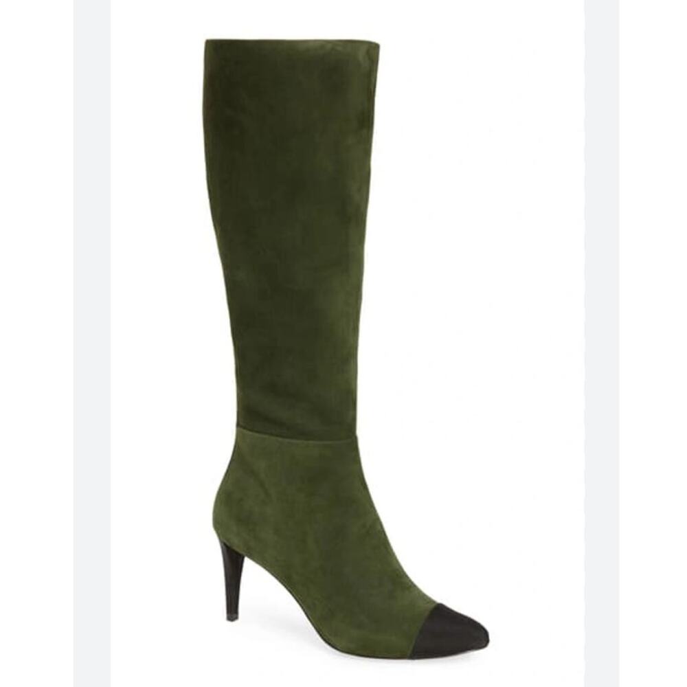 Karl Lagerfeld Paris Marcy Knee High Suede Boots Size 10M Green Black Designer